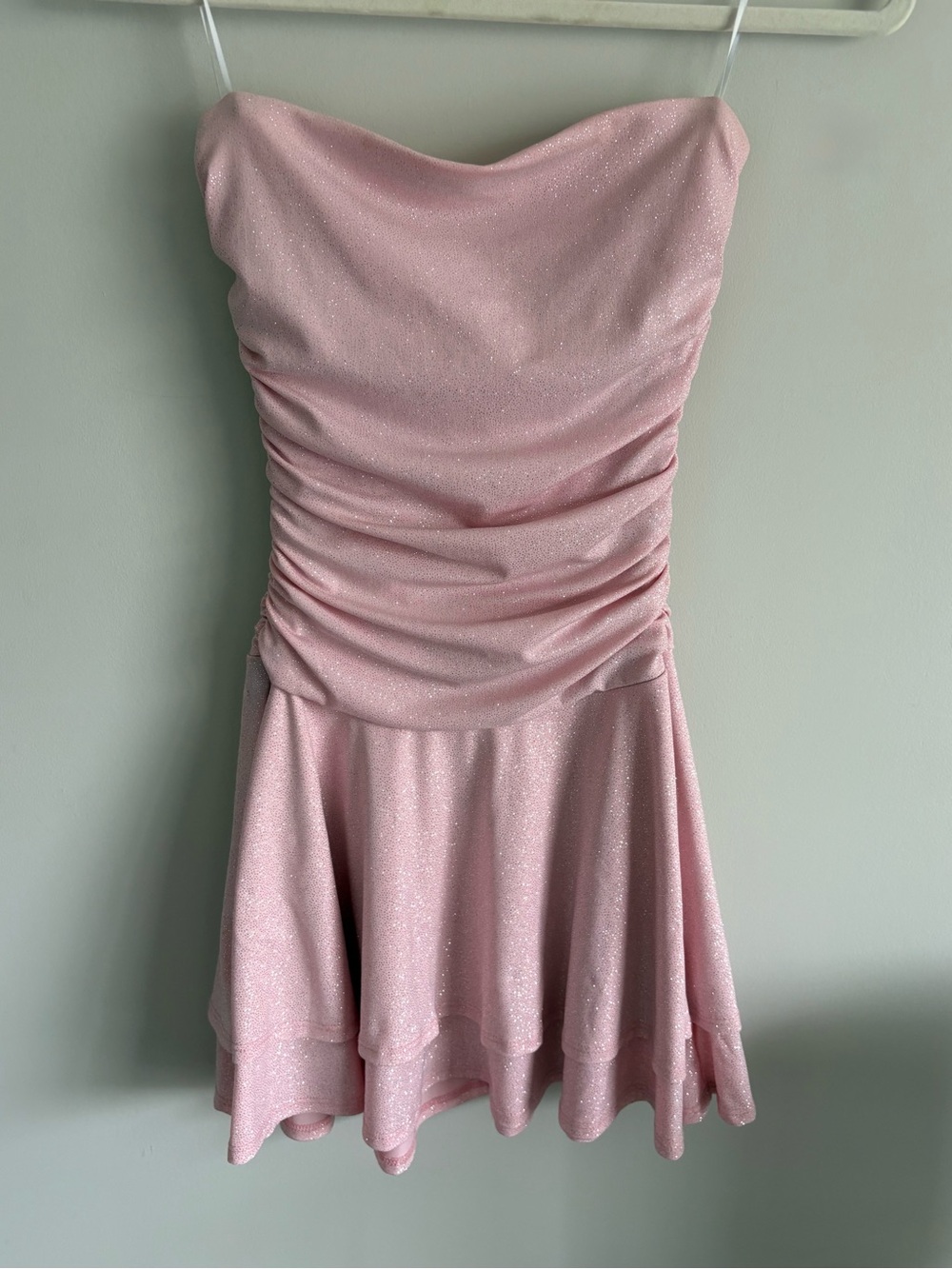 Windsor Sparkling Light Pink Strapless Ruched Mini Dress